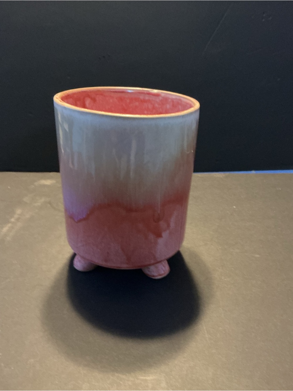 Handmade Ceramic Footed Planter in Pink and Cream